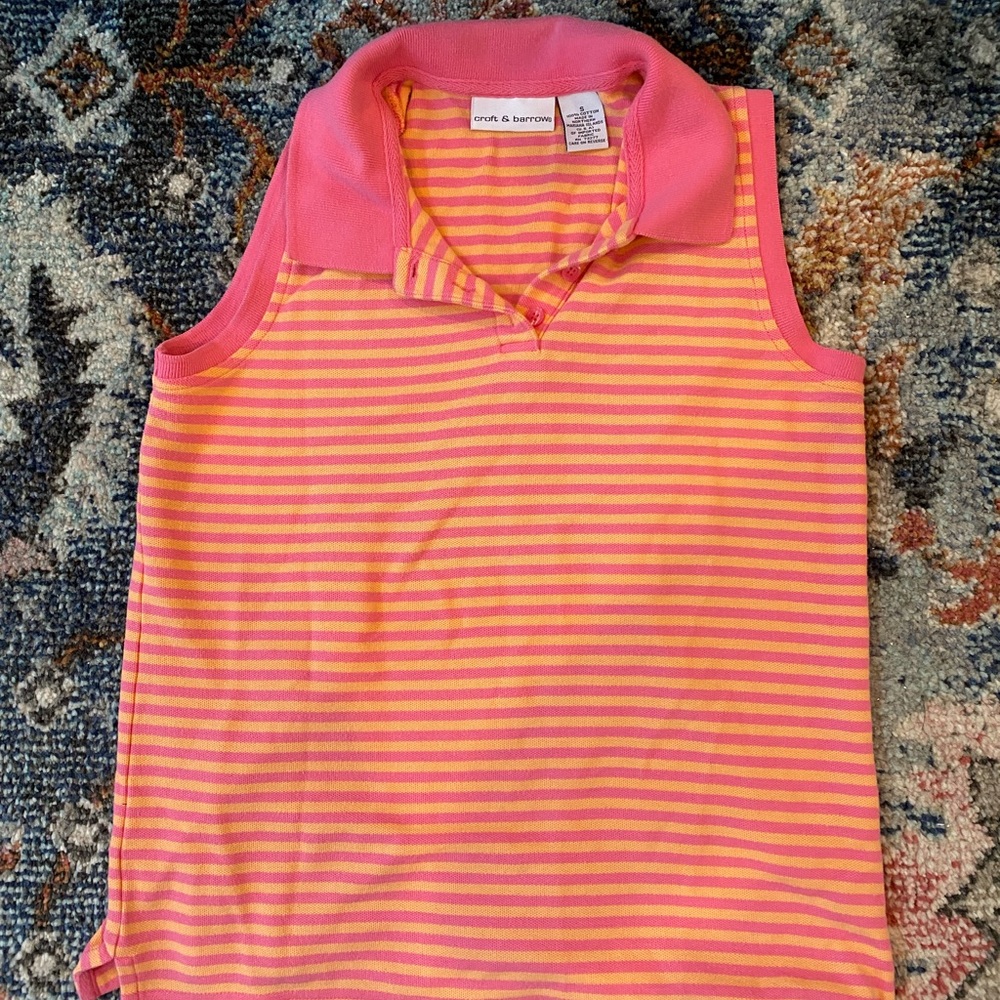 Croft & Barrow Pink and Yellow Striped Short Sleeve Top